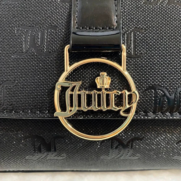 Juicy Couture Black Gothic Logo Fancy Flap Crossbody Handbag Evening Purse New - Picture 9 of 11